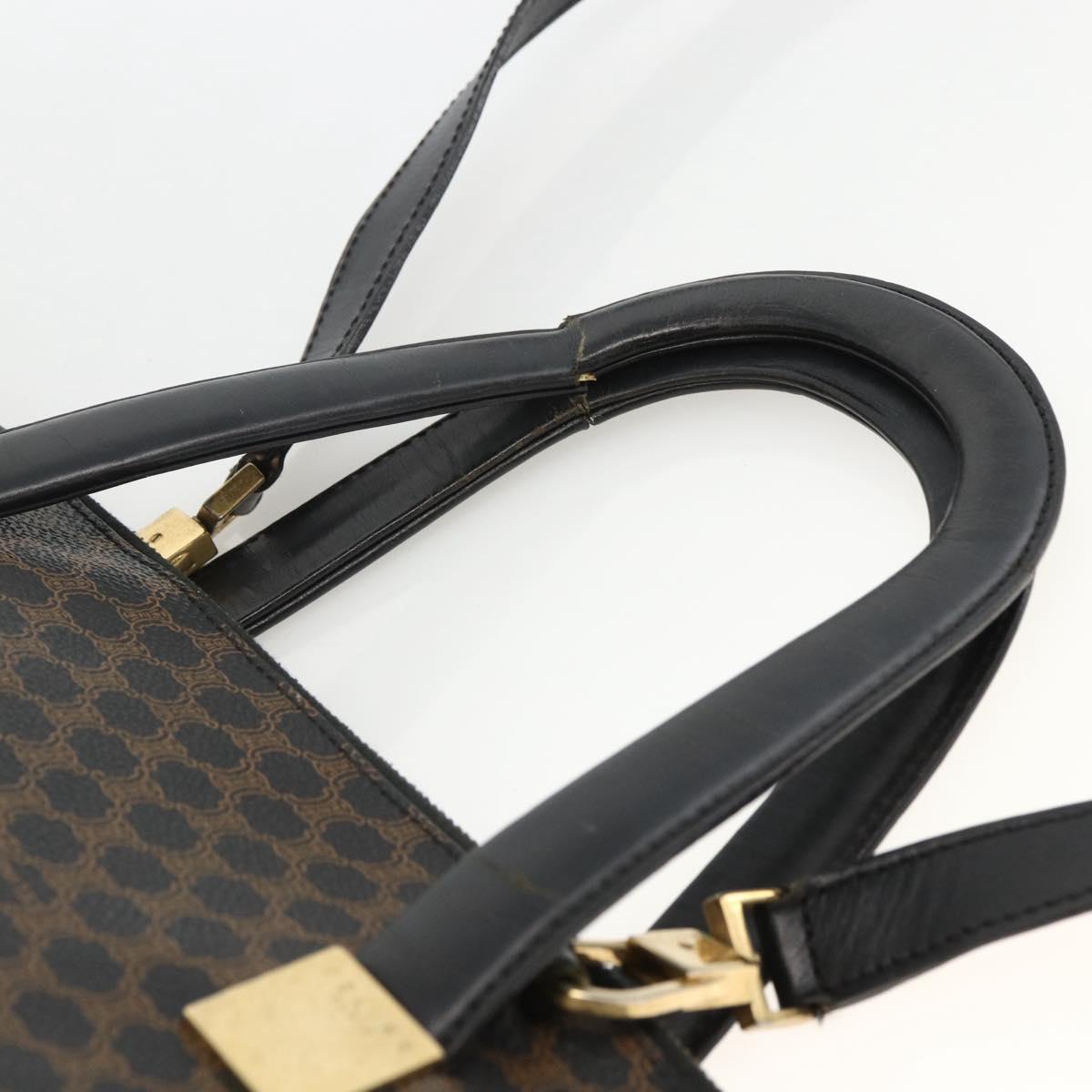 CELINE Macadam Canvas Hand Bag PVC Leather 2way Black Gold Auth ARZ366
