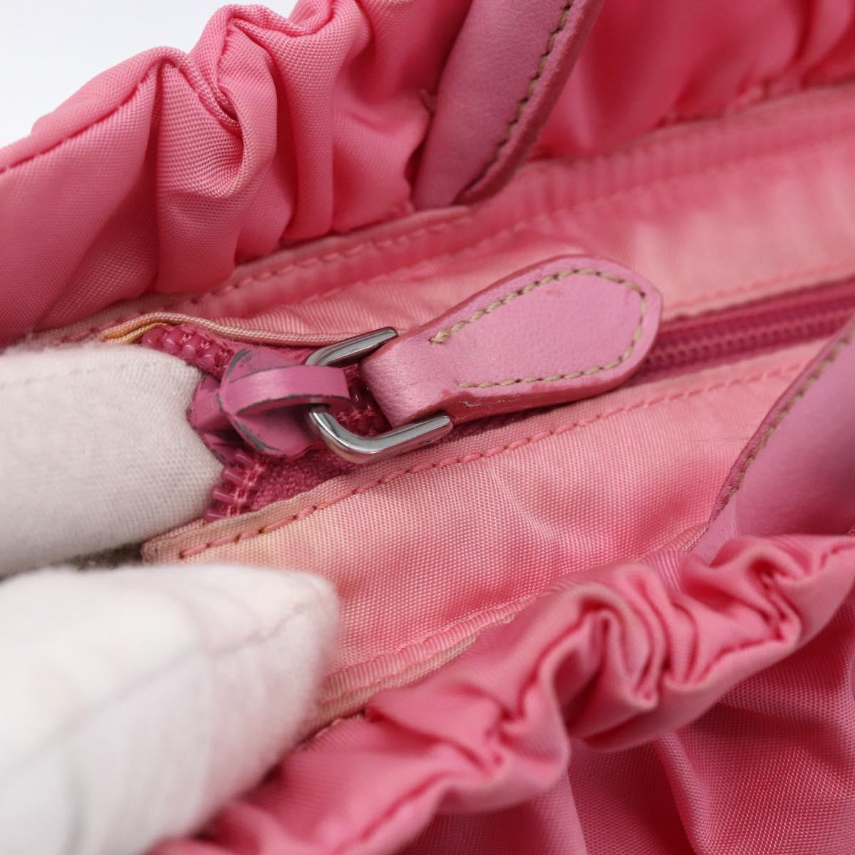 PRADA Ribbon Hand Bag Nylon 2way Pink Silver Auth ARZ368