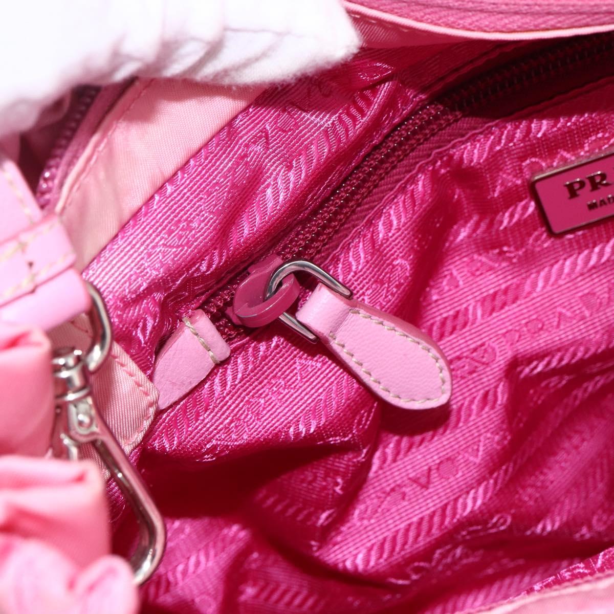 PRADA Ribbon Hand Bag Nylon 2way Pink Silver Auth ARZ368