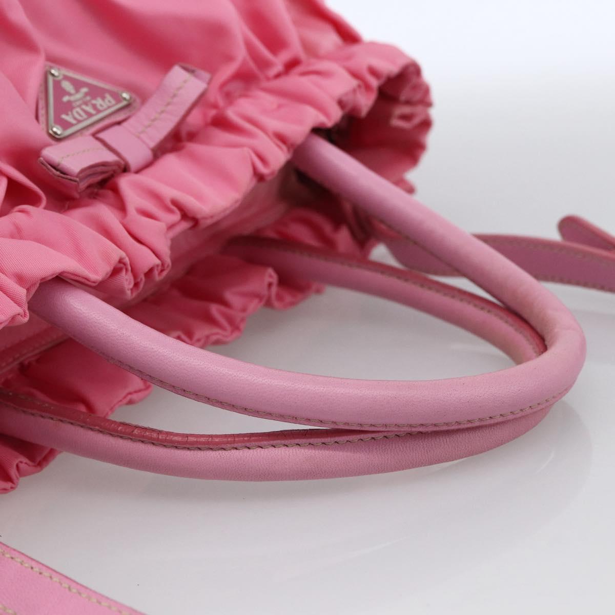 PRADA Ribbon Hand Bag Nylon 2way Pink Silver Auth ARZ368