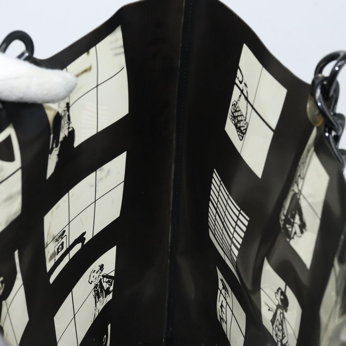 CHANEL Chain Tote Bag Vinyl Black CC Auth ARZ371