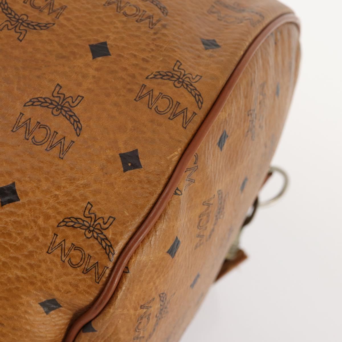 MCM Logogram Vicetos Boston Bag PVC 2way Brown Gold Auth ARZ373