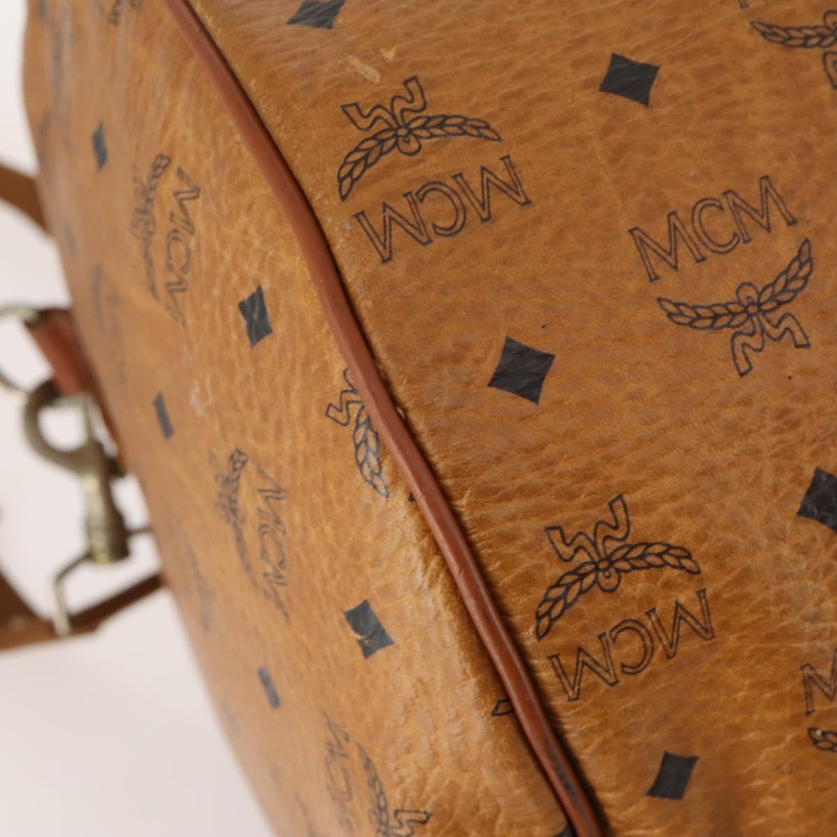 MCM Logogram Vicetos Boston Bag PVC 2way Brown Gold Auth ARZ373