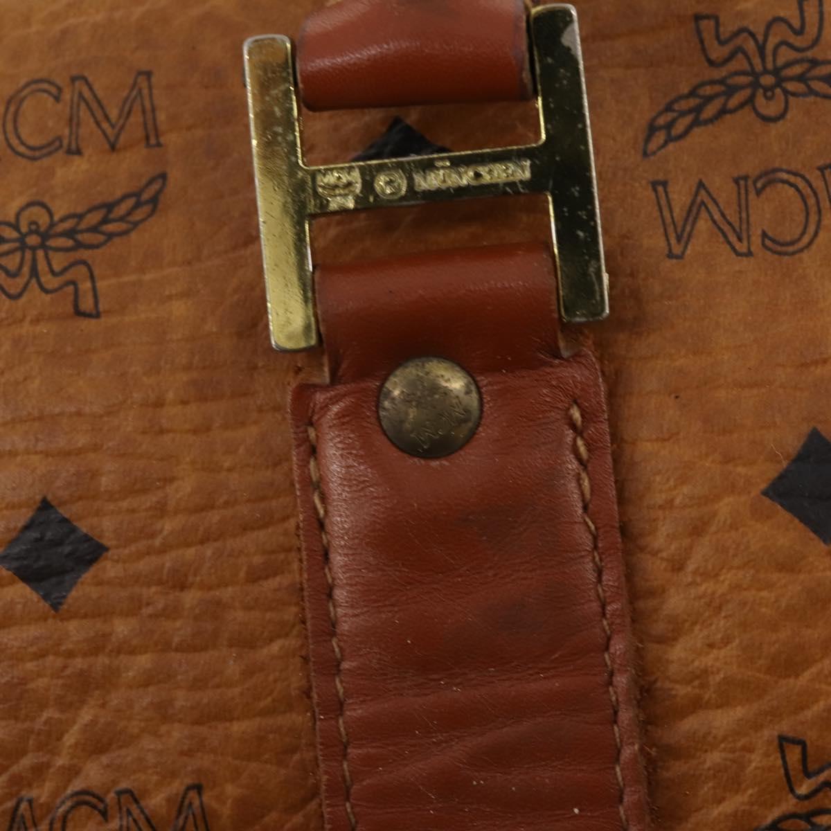MCM Logogram Vicetos Boston Bag PVC 2way Brown Gold Auth ARZ373
