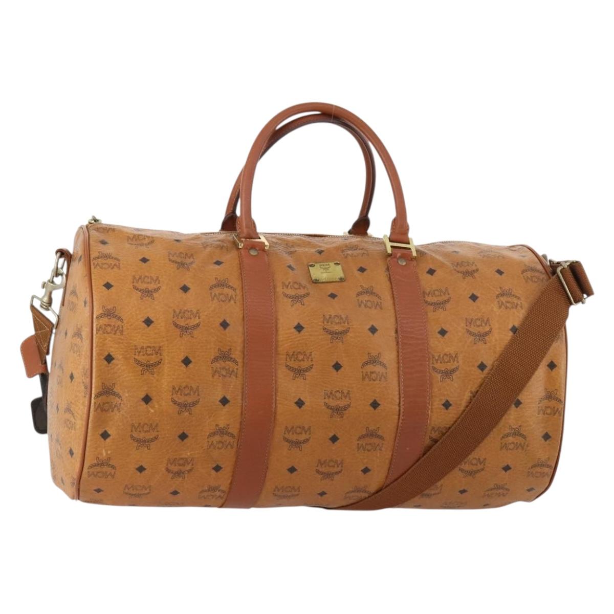 MCM Logogram Vicetos Boston Bag PVC 2way Brown Gold Auth ARZ373