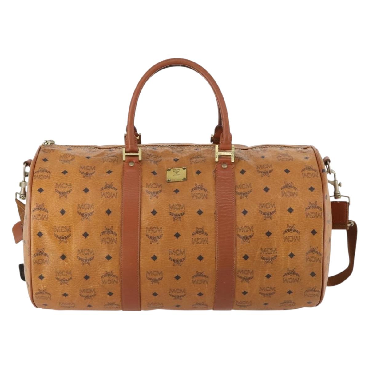 MCM Logogram Vicetos Boston Bag PVC 2way Brown Gold Auth ARZ373