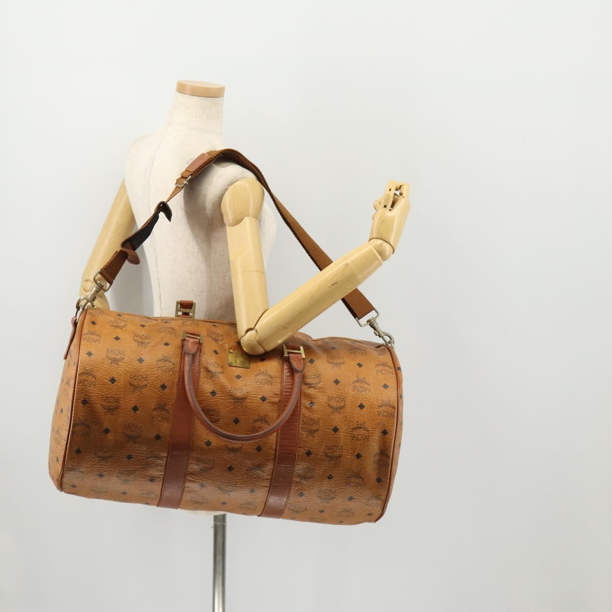 MCM Logogram Vicetos Boston Bag PVC 2way Brown Gold Auth ARZ373