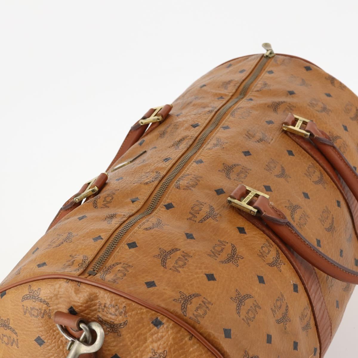 MCM Logogram Vicetos Boston Bag PVC 2way Brown Gold Auth ARZ373