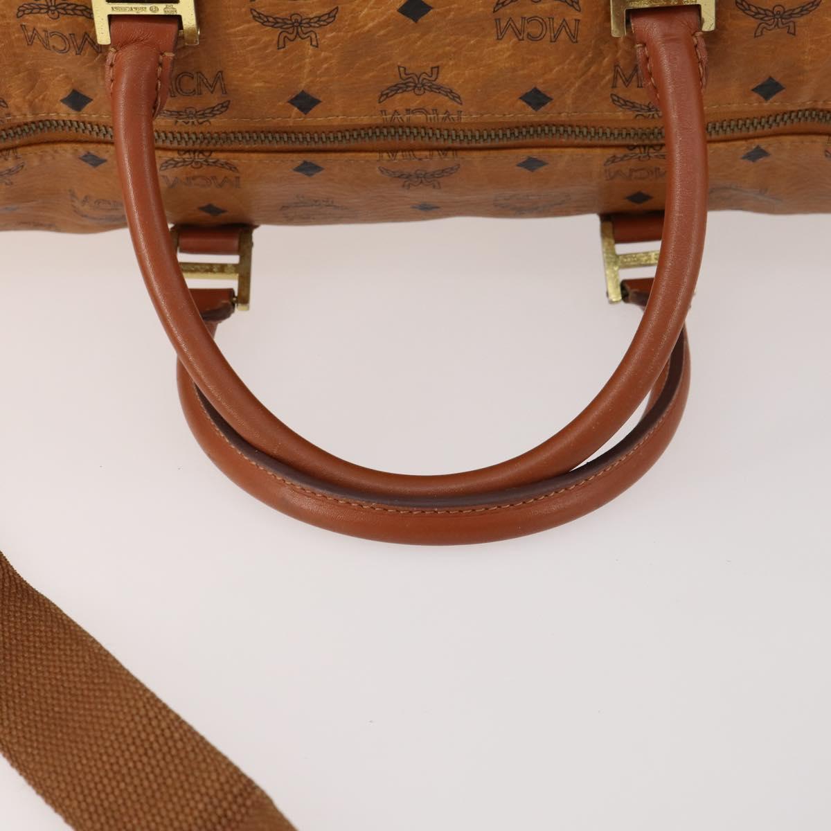 MCM Logogram Vicetos Boston Bag PVC 2way Brown Gold Auth ARZ373