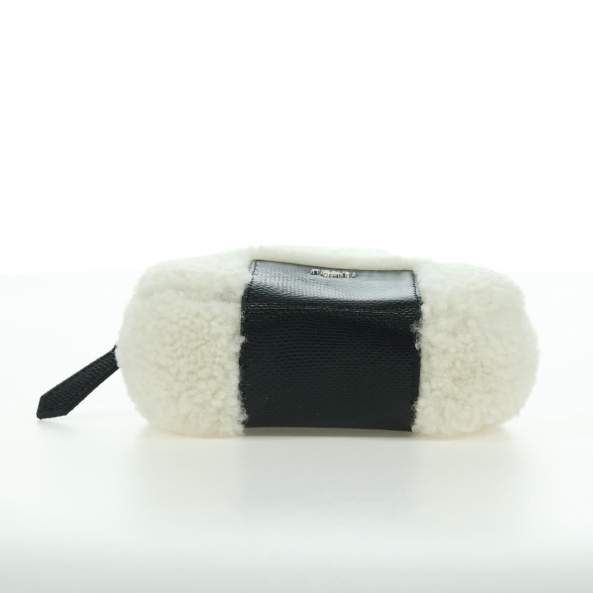 FENDI Rice Ball Shoulder Bag Mouton White Silver Auth ARZ384SM