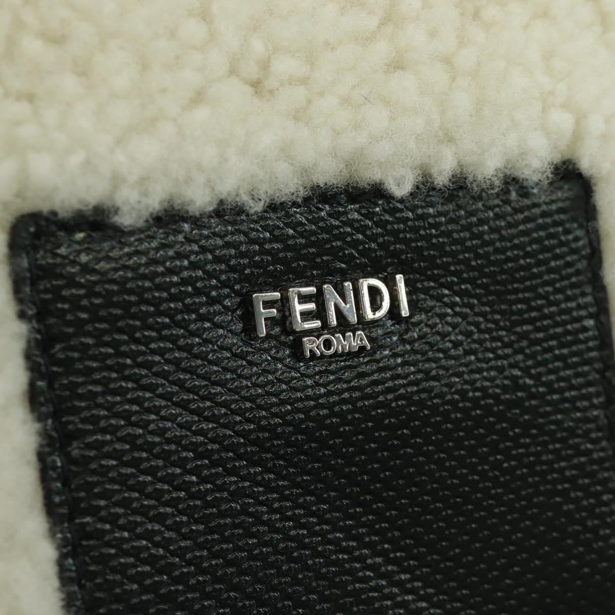 FENDI Rice Ball Shoulder Bag Mouton White Silver Auth ARZ384SM