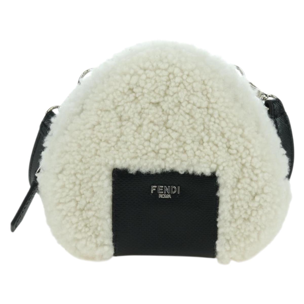 FENDI Rice Ball Shoulder Bag Mouton White Silver Auth ARZ384SM