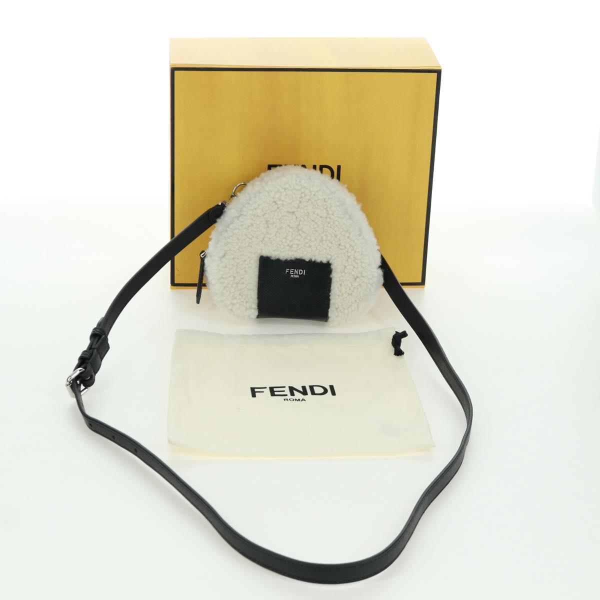 FENDI Rice Ball Shoulder Bag Mouton White Silver Auth ARZ384SM