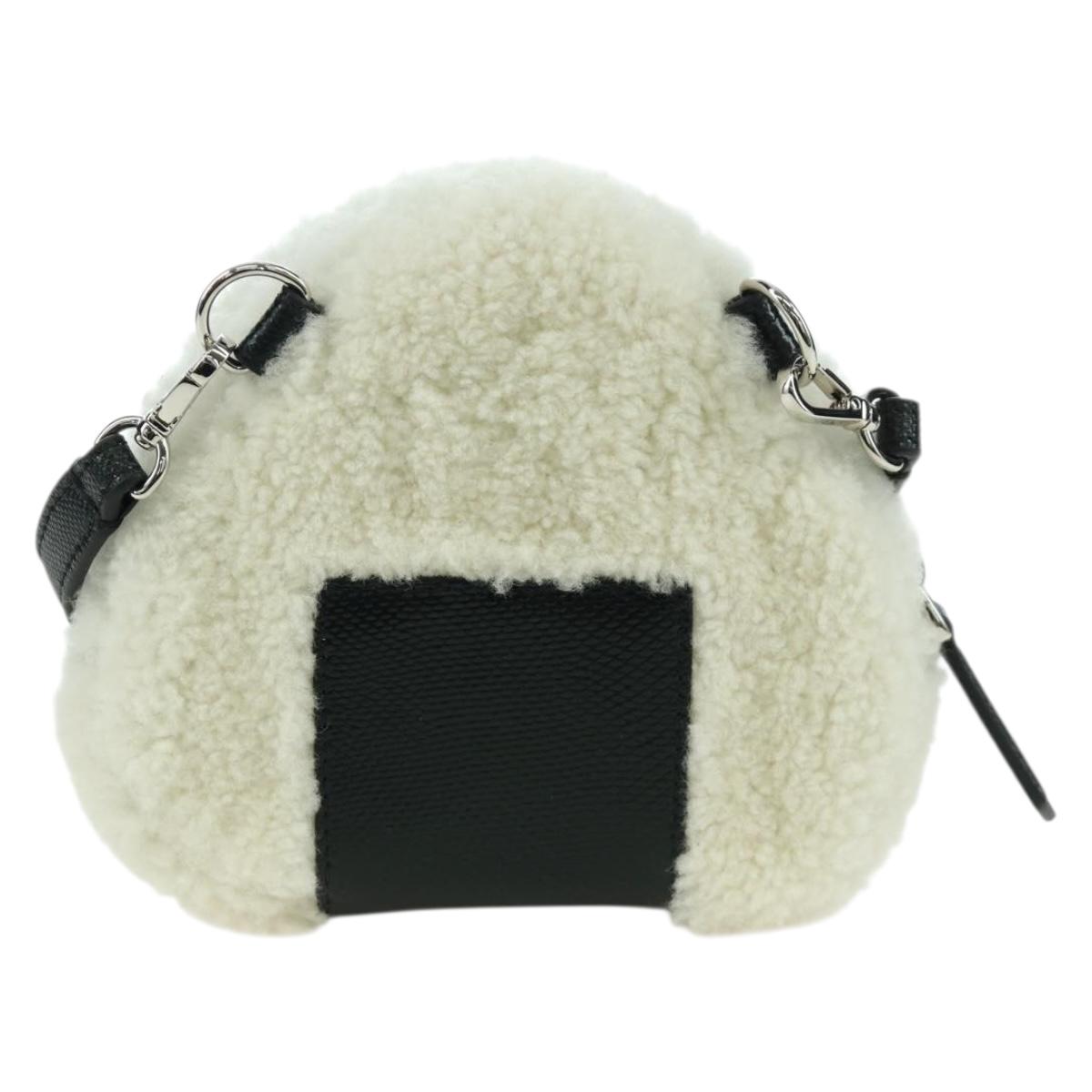 FENDI Rice Ball Shoulder Bag Mouton White Silver Auth ARZ384SM