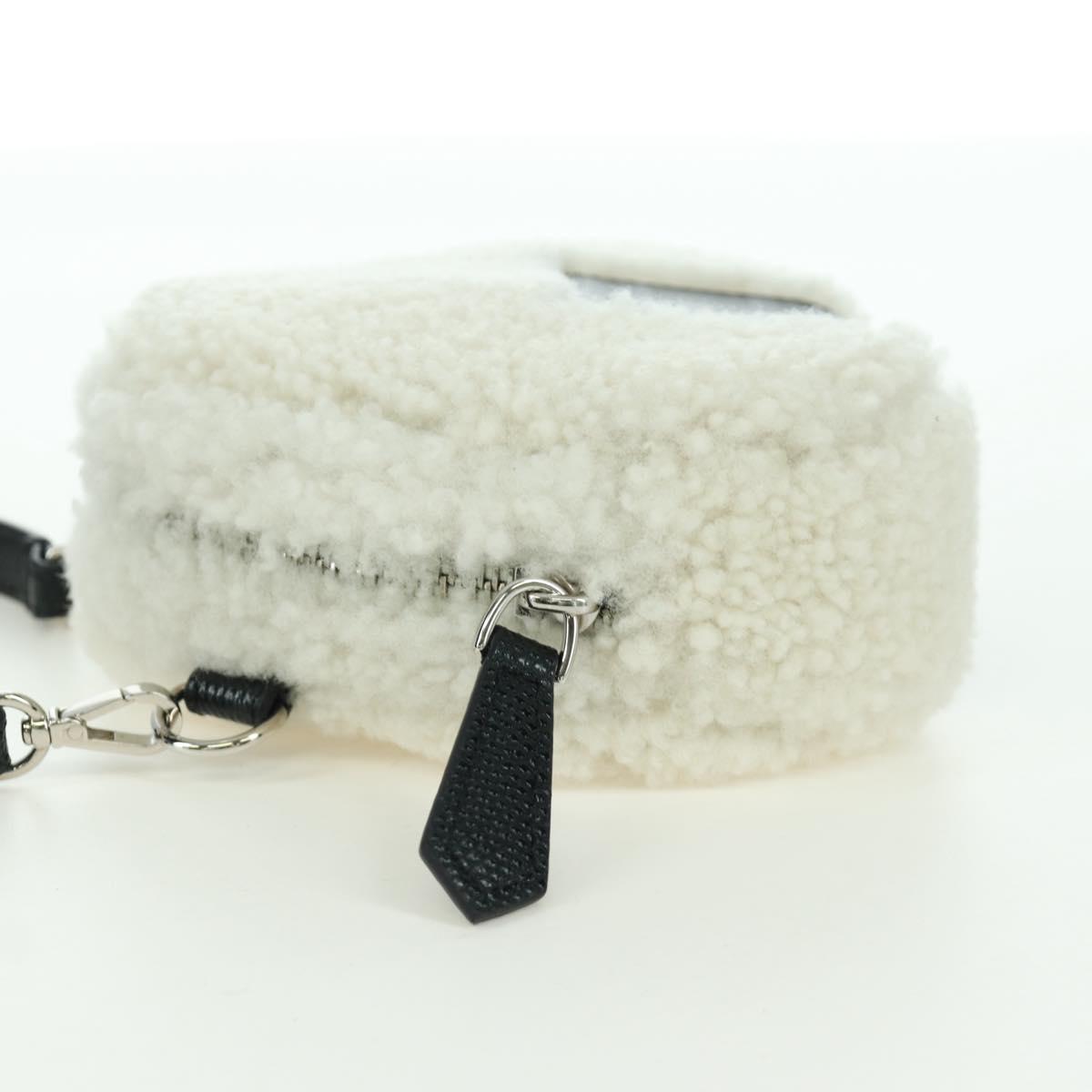 FENDI Rice Ball Shoulder Bag Mouton White Silver Auth ARZ384SM