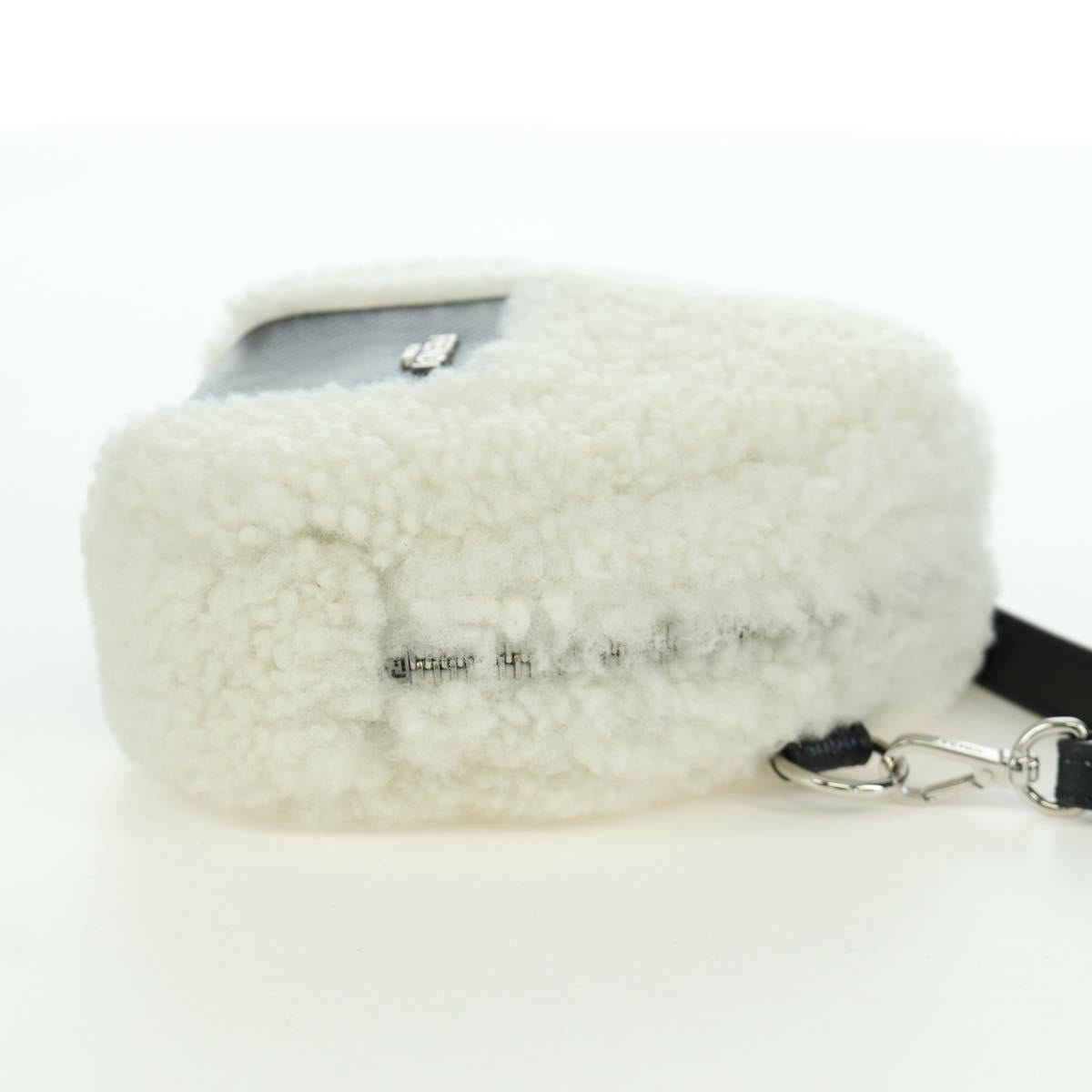 FENDI Rice Ball Shoulder Bag Mouton White Silver Auth ARZ384SM