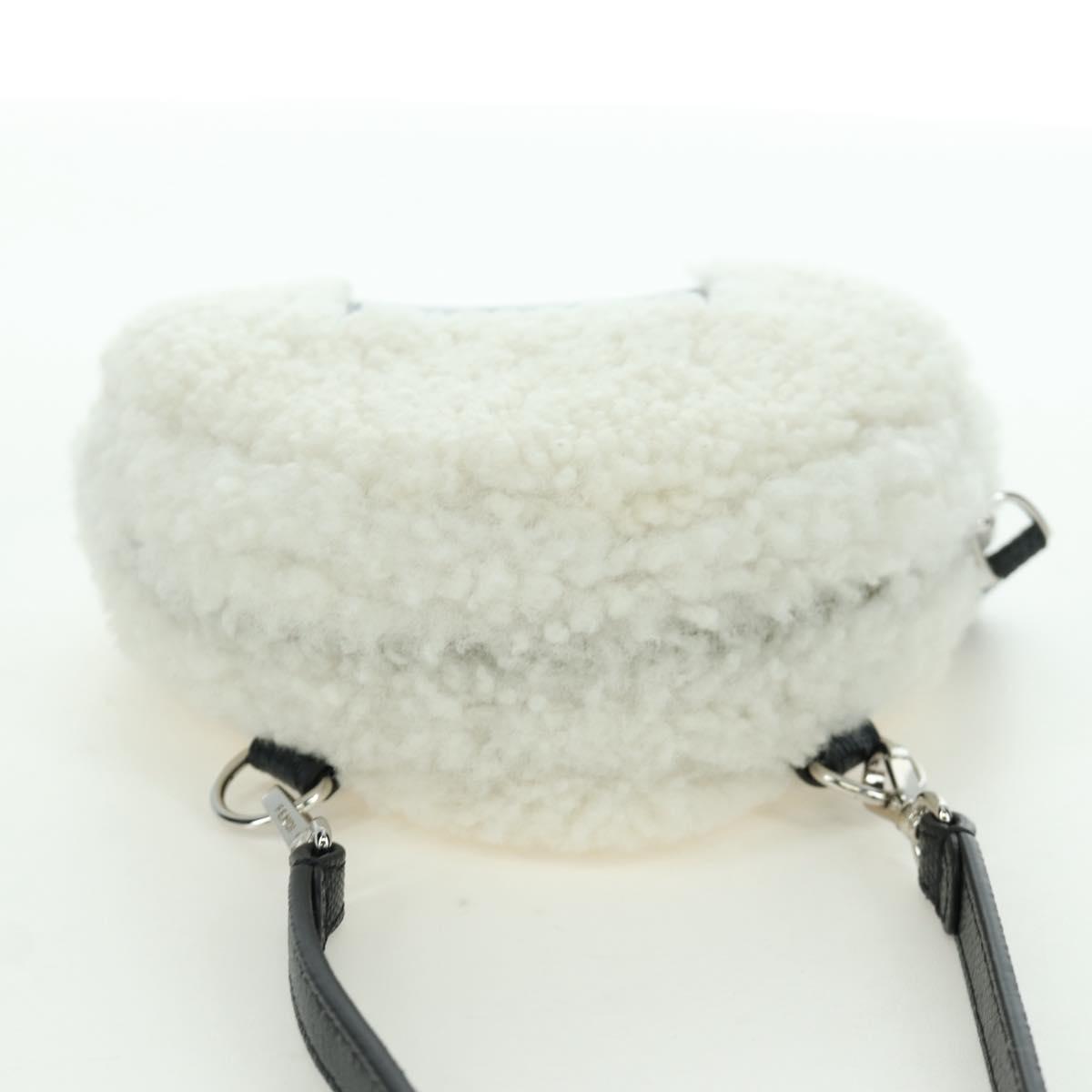 FENDI Rice Ball Shoulder Bag Mouton White Silver Auth ARZ384SM