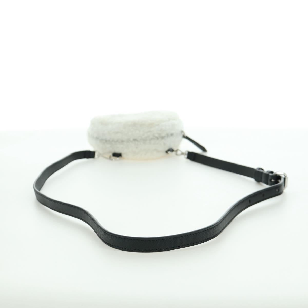 FENDI Rice Ball Shoulder Bag Mouton White Silver Auth ARZ384SM