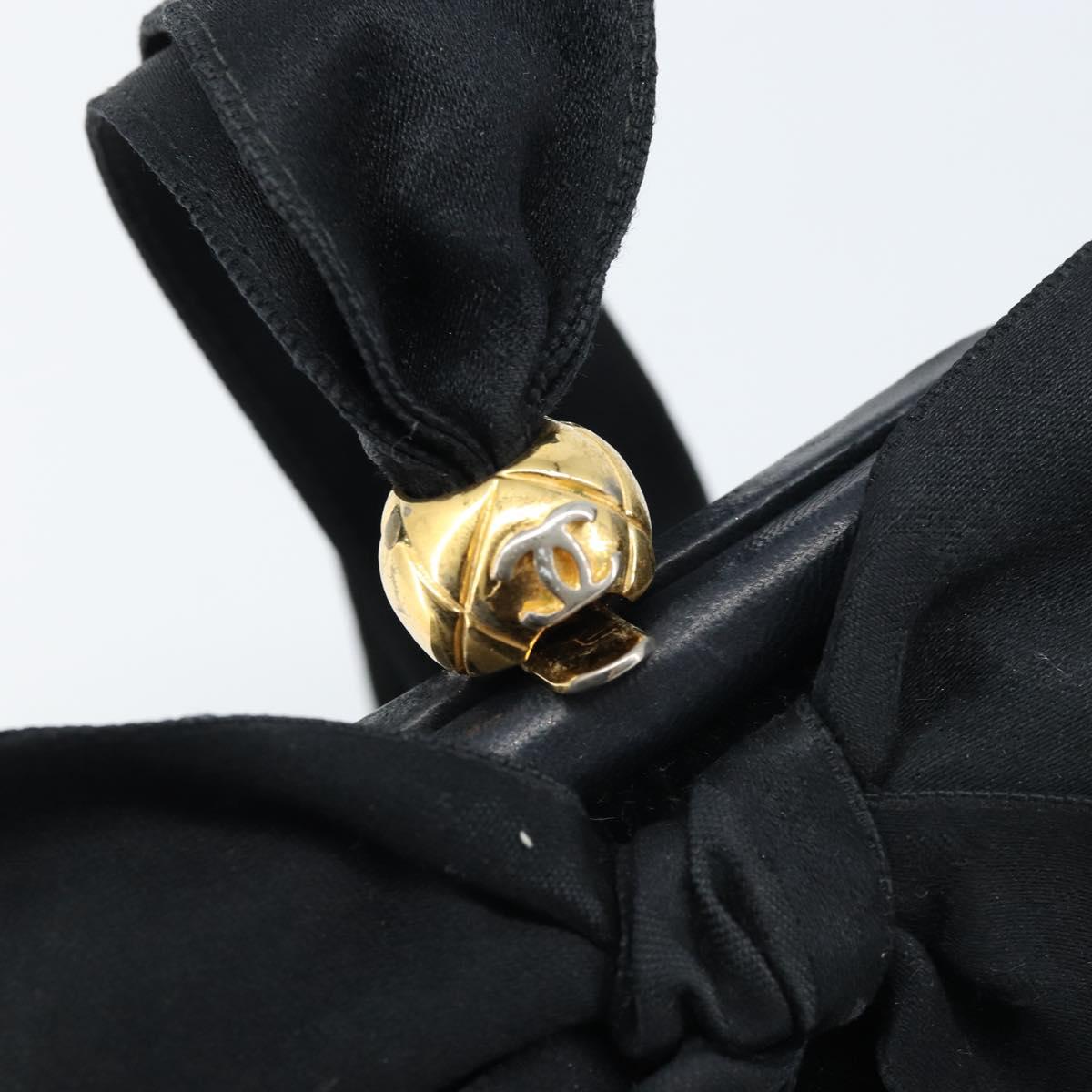 CHANEL Hand Bag Velor Black Gold CC Auth ARZ385A