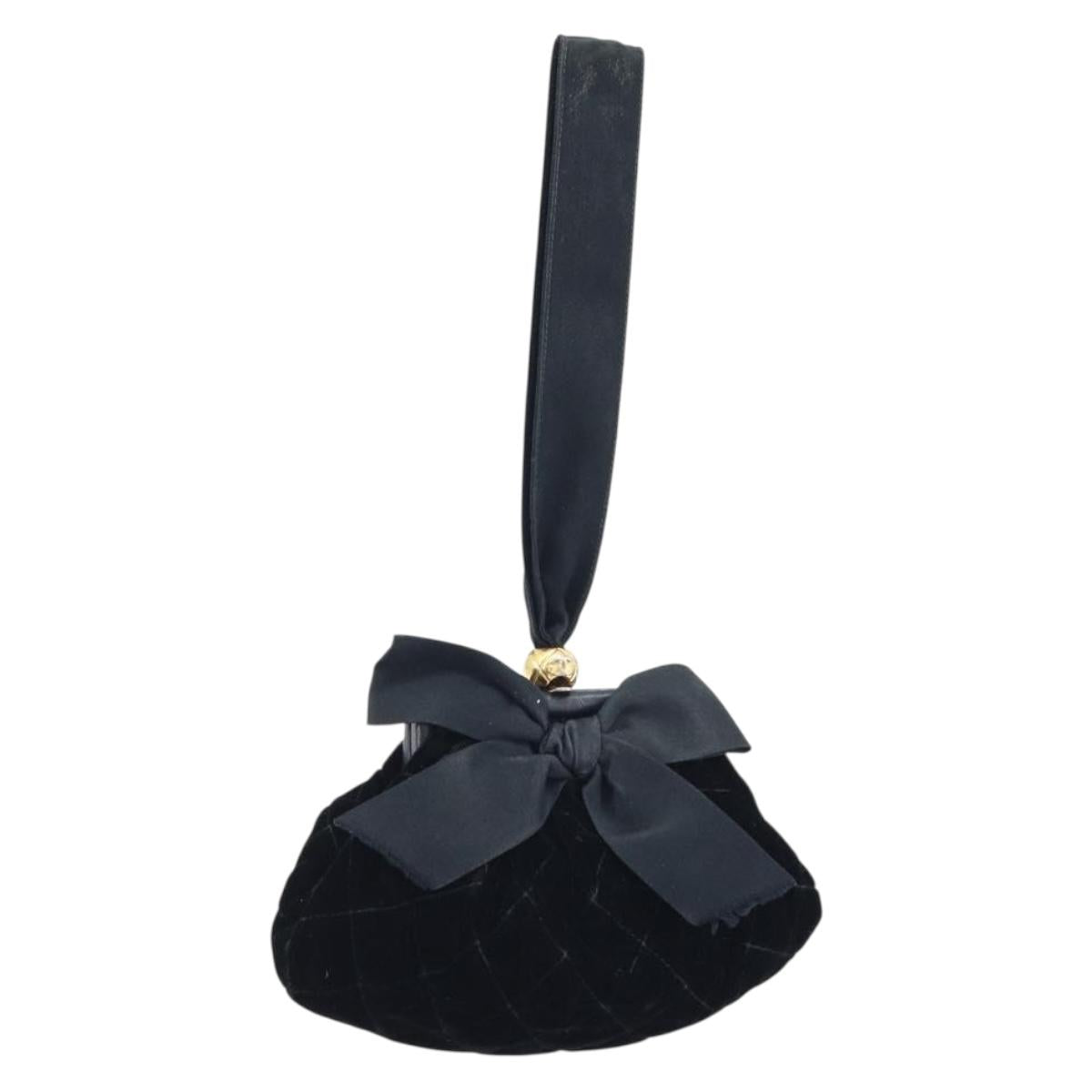 CHANEL Hand Bag Velor Black Gold CC Auth ARZ385A