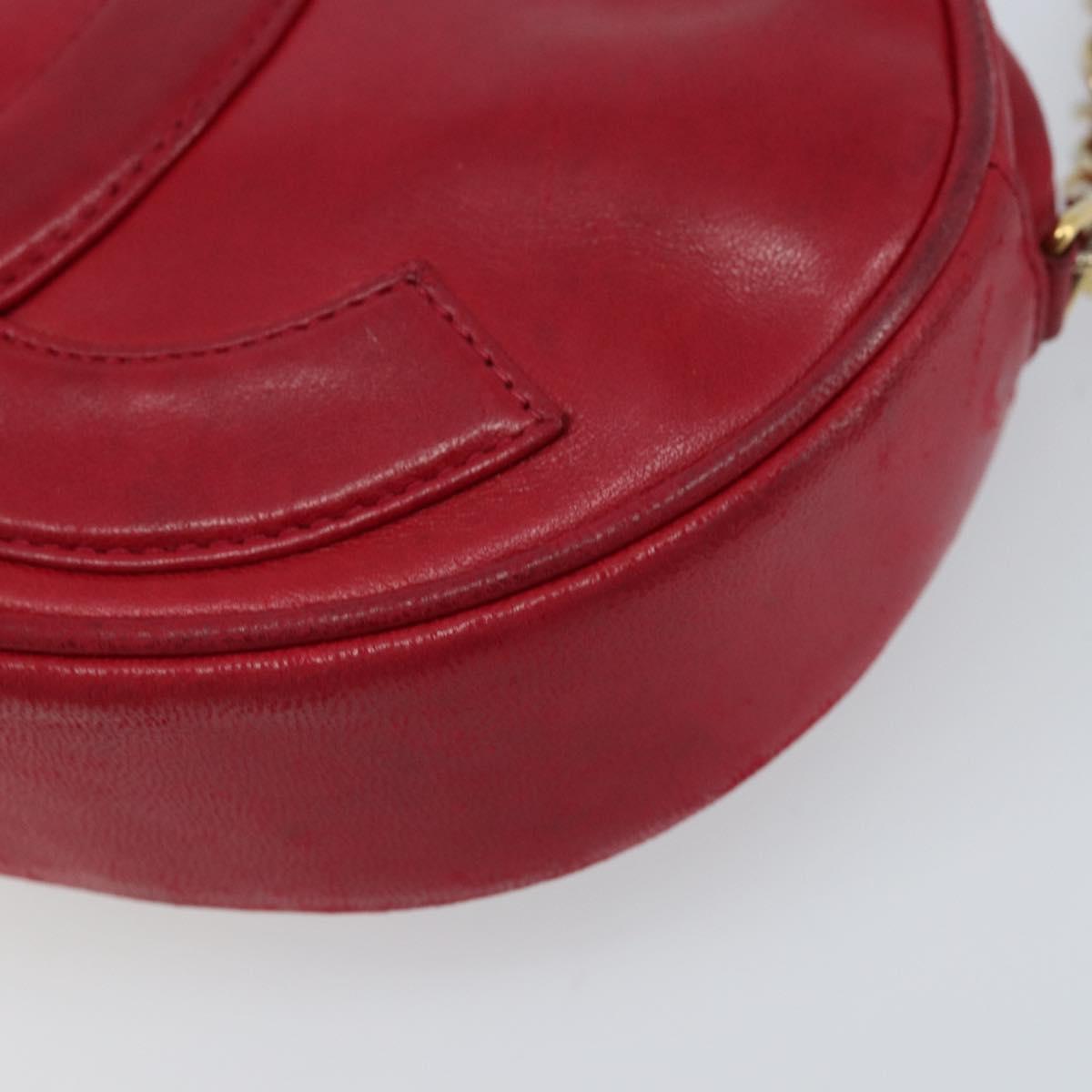 CHANEL Chain Shoulder Bag Lamb Skin Red Gold CC Auth ARZ393A
