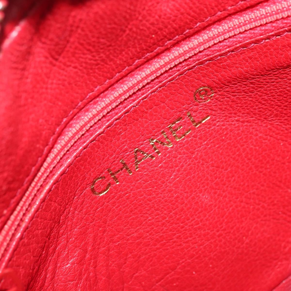 CHANEL Chain Shoulder Bag Lamb Skin Red Gold CC Auth ARZ393A