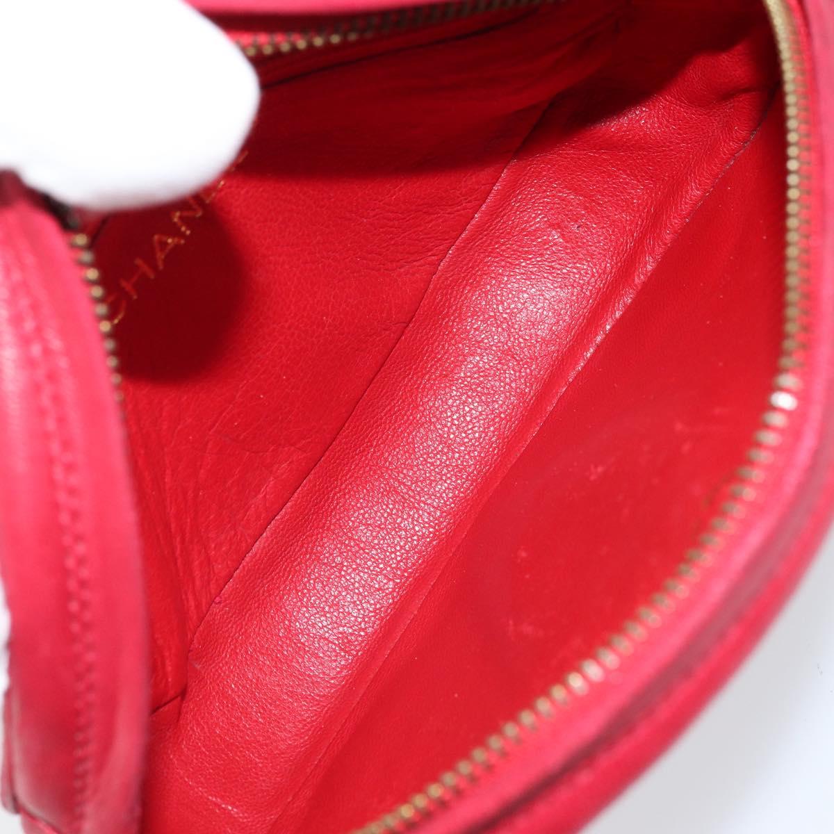 CHANEL Chain Shoulder Bag Lamb Skin Red Gold CC Auth ARZ393A