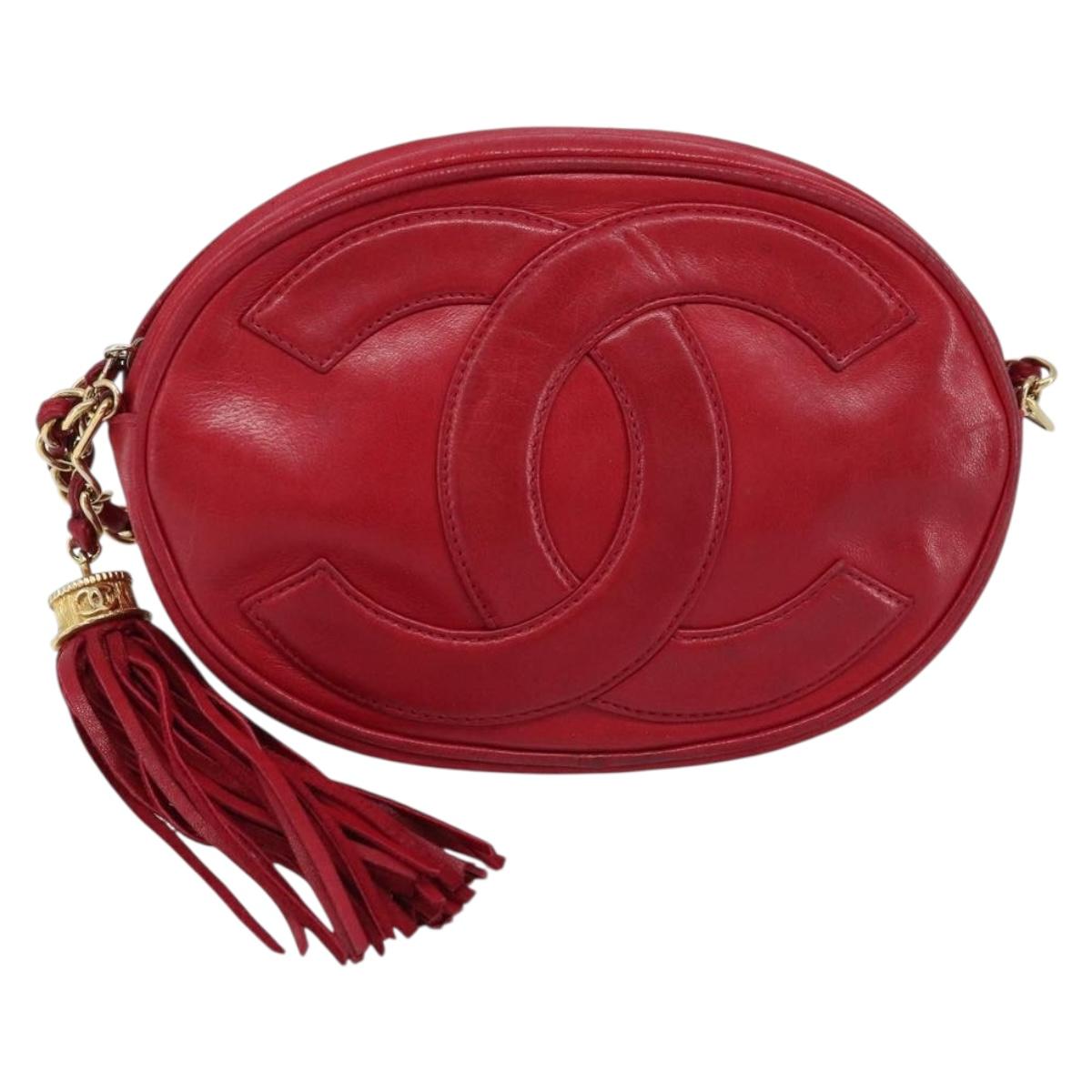 CHANEL Chain Shoulder Bag Lamb Skin Red Gold CC Auth ARZ393A