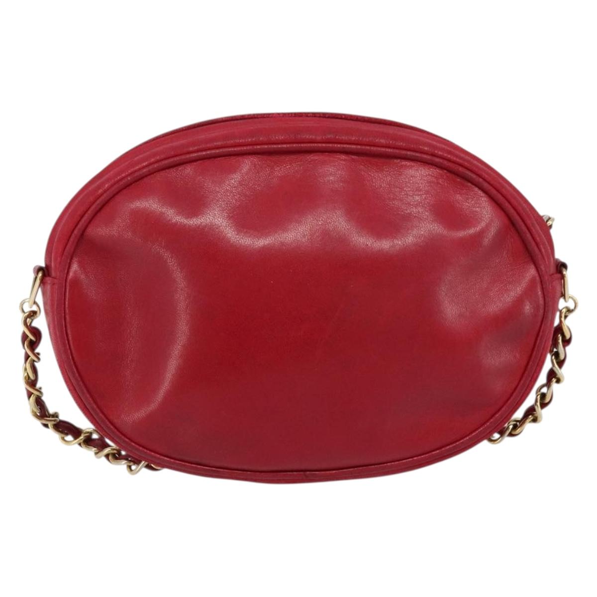 CHANEL Chain Shoulder Bag Lamb Skin Red Gold CC Auth ARZ393A