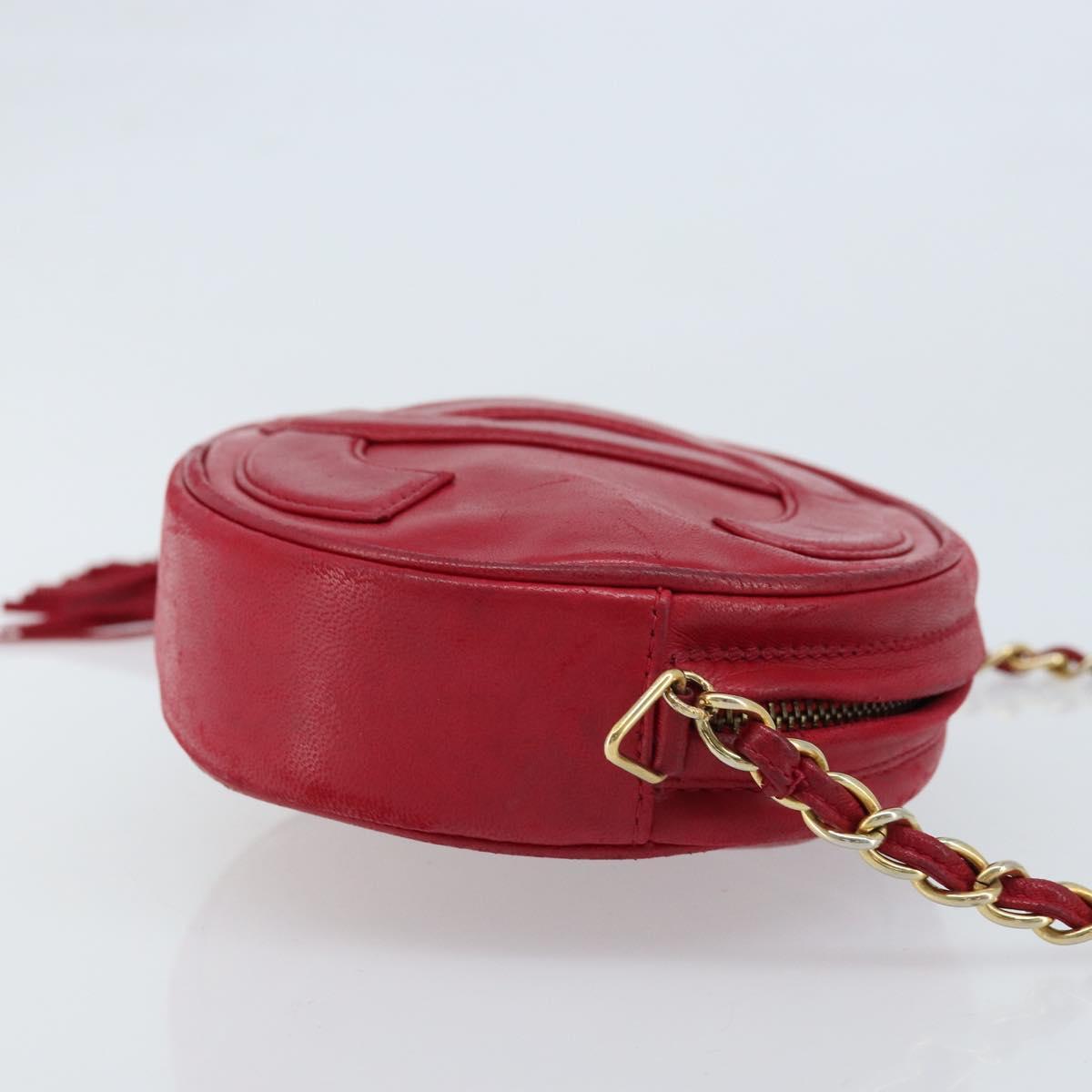CHANEL Chain Shoulder Bag Lamb Skin Red Gold CC Auth ARZ393A