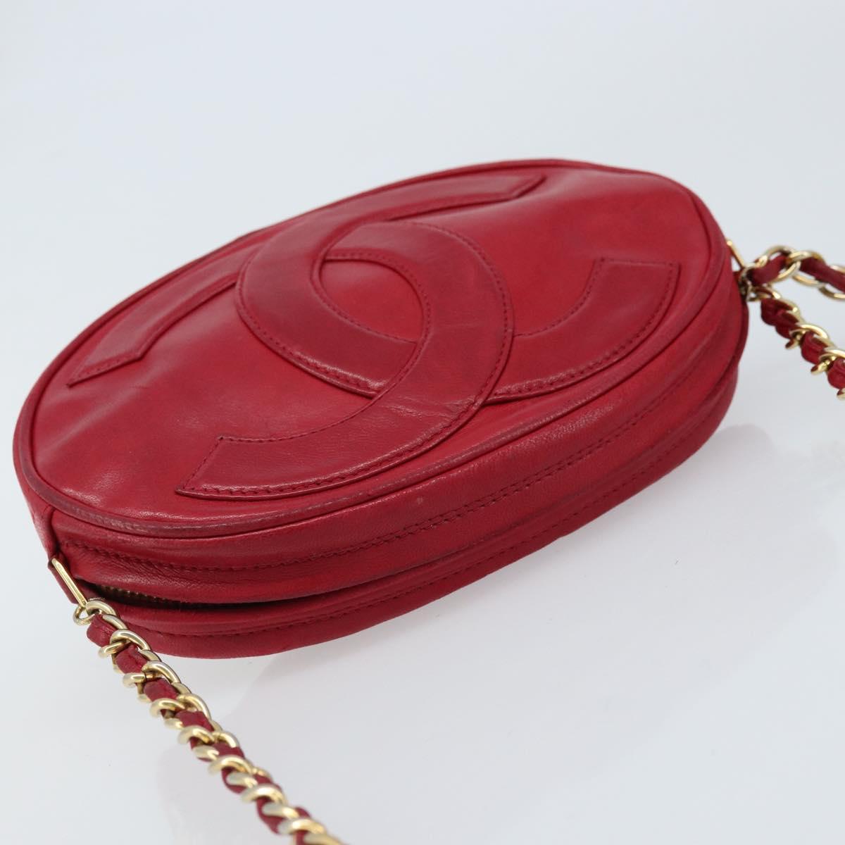 CHANEL Chain Shoulder Bag Lamb Skin Red Gold CC Auth ARZ393A