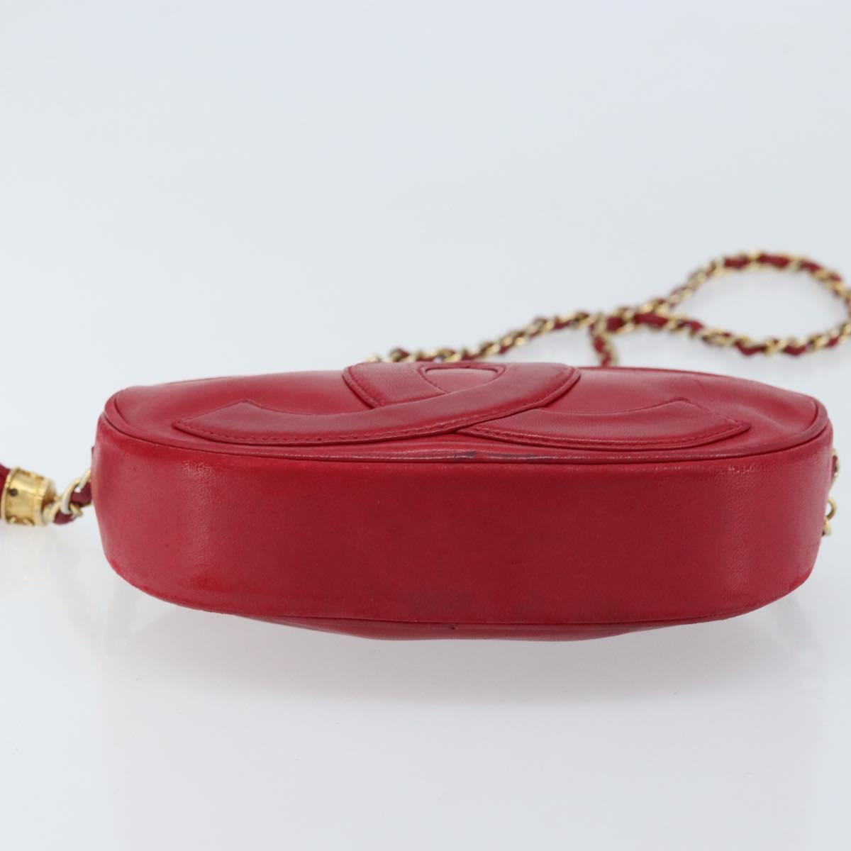 CHANEL Chain Shoulder Bag Lamb Skin Red Gold CC Auth ARZ393A