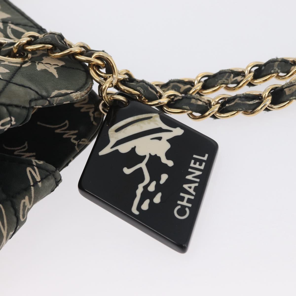 CHANEL Matelasse Chain Shoulder Bag Nylon Green Gold CC Auth ARZ394A