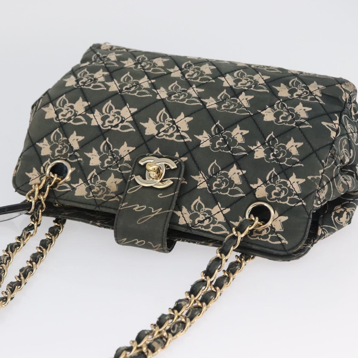CHANEL Matelasse Chain Shoulder Bag Nylon Green Gold CC Auth ARZ394A