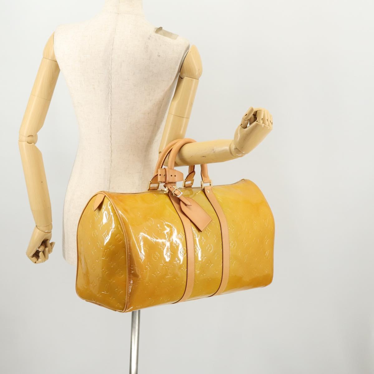 LOUIS VUITTON Monogram Vernis Mercer Boston Bag Beige M91000 LV Auth ARZ413