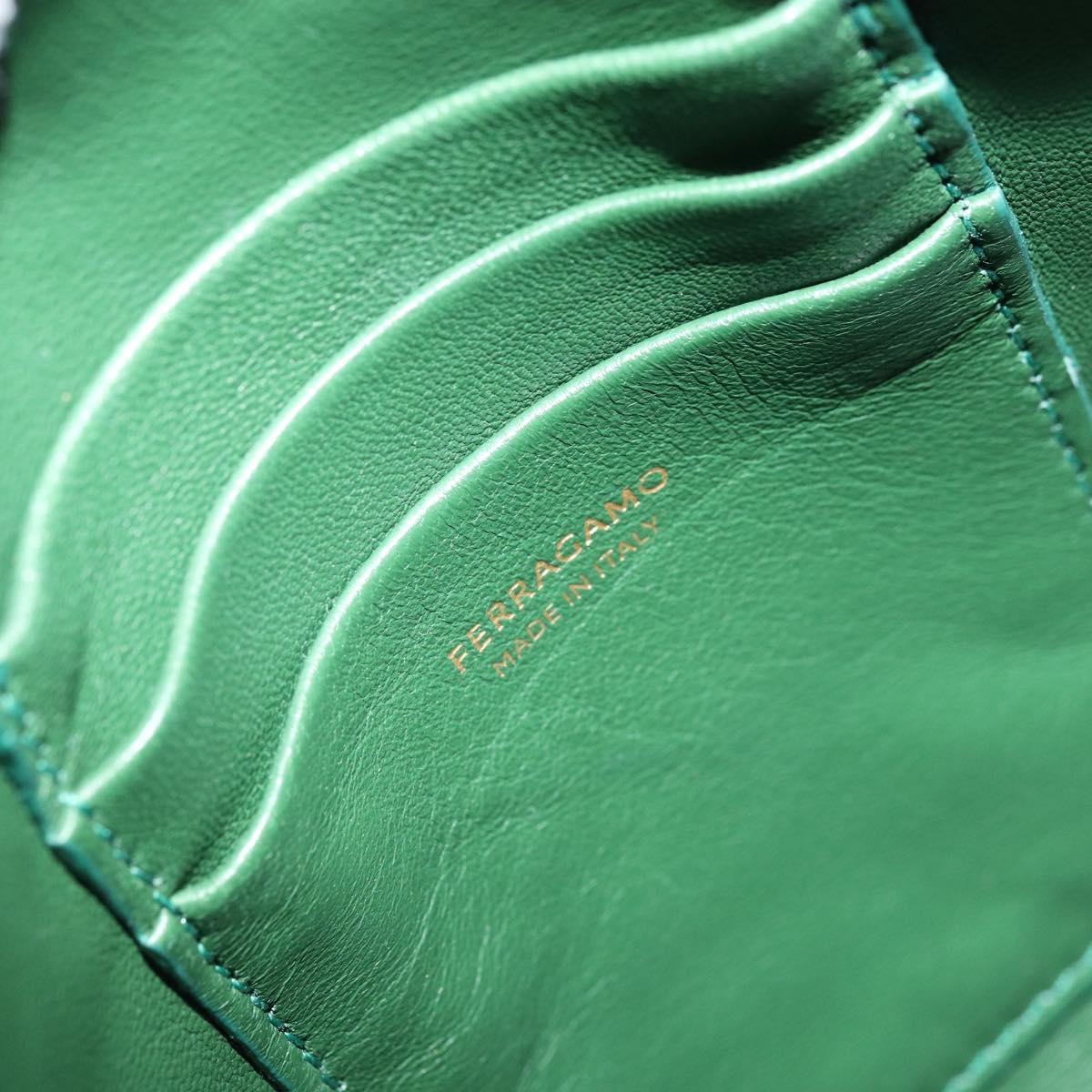 Salvatore Ferragamo Gancini Shoulder Bag Leather Green Gold Auth ARZ415V
