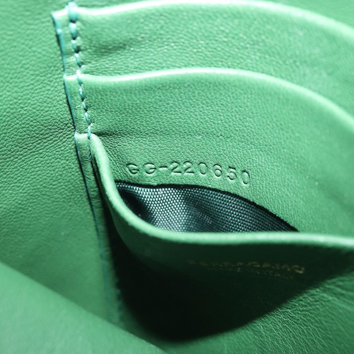Salvatore Ferragamo Gancini Shoulder Bag Leather Green Gold Auth ARZ415V