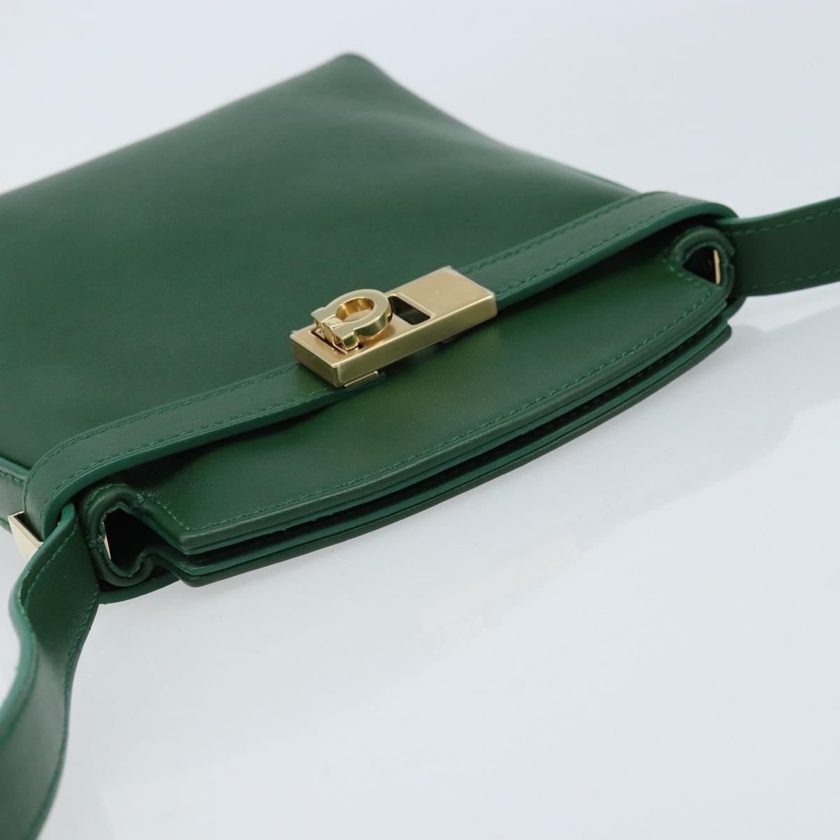 Salvatore Ferragamo Gancini Shoulder Bag Leather Green Gold Auth ARZ415V