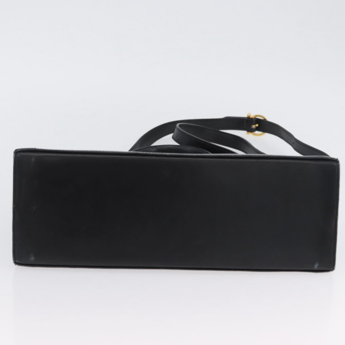 Salvatore Ferragamo Gancini Hand Bag Leather 2way Black Gold Auth ARZ416