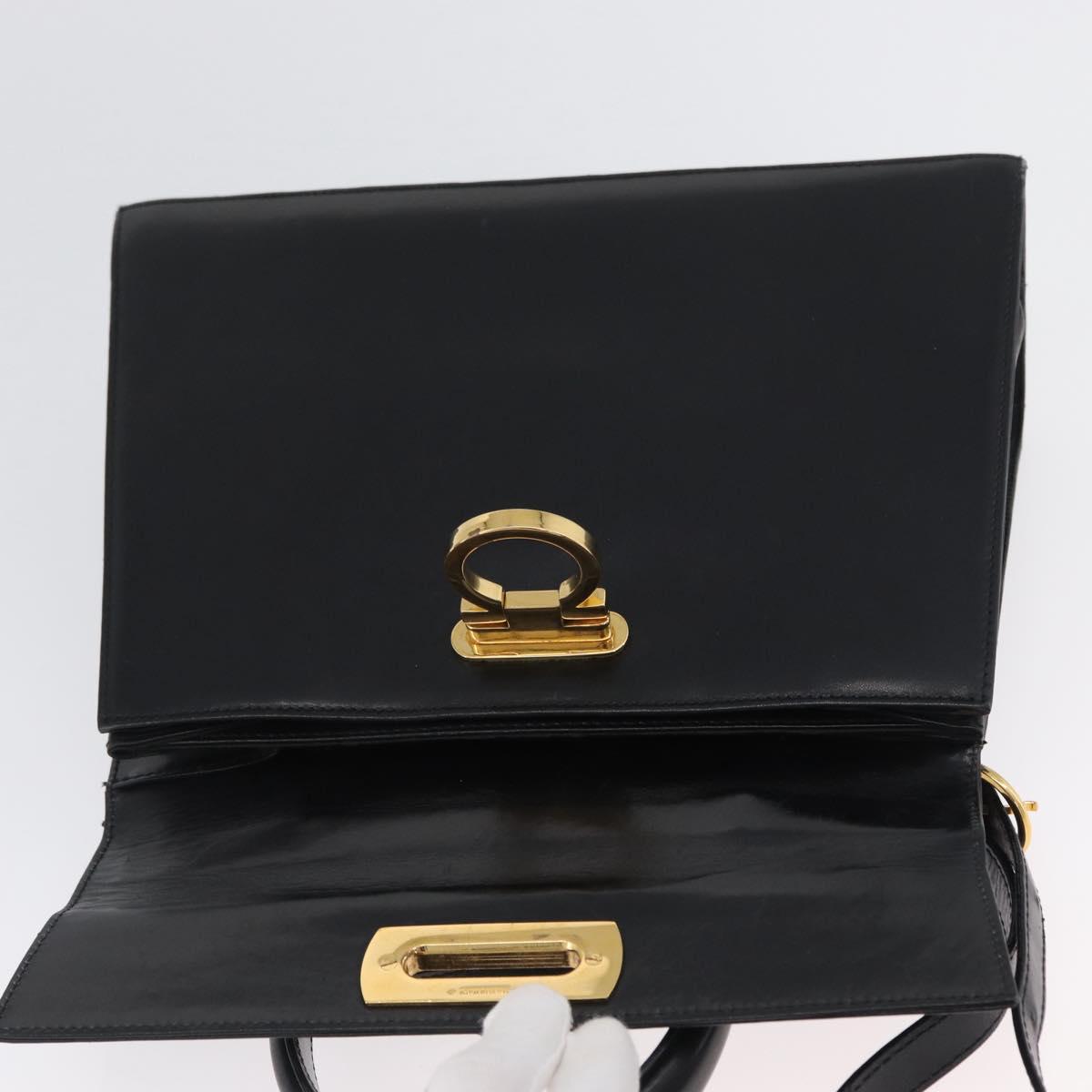 Salvatore Ferragamo Gancini Hand Bag Leather 2way Black Gold Auth ARZ416