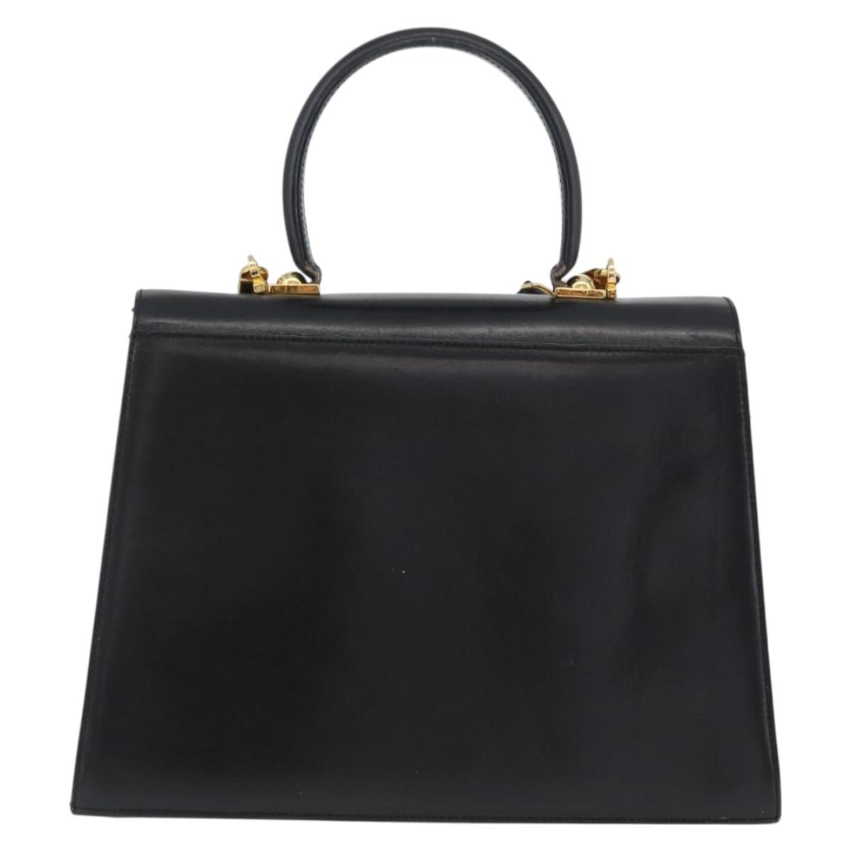 Salvatore Ferragamo Gancini Hand Bag Leather 2way Black Gold Auth ARZ416