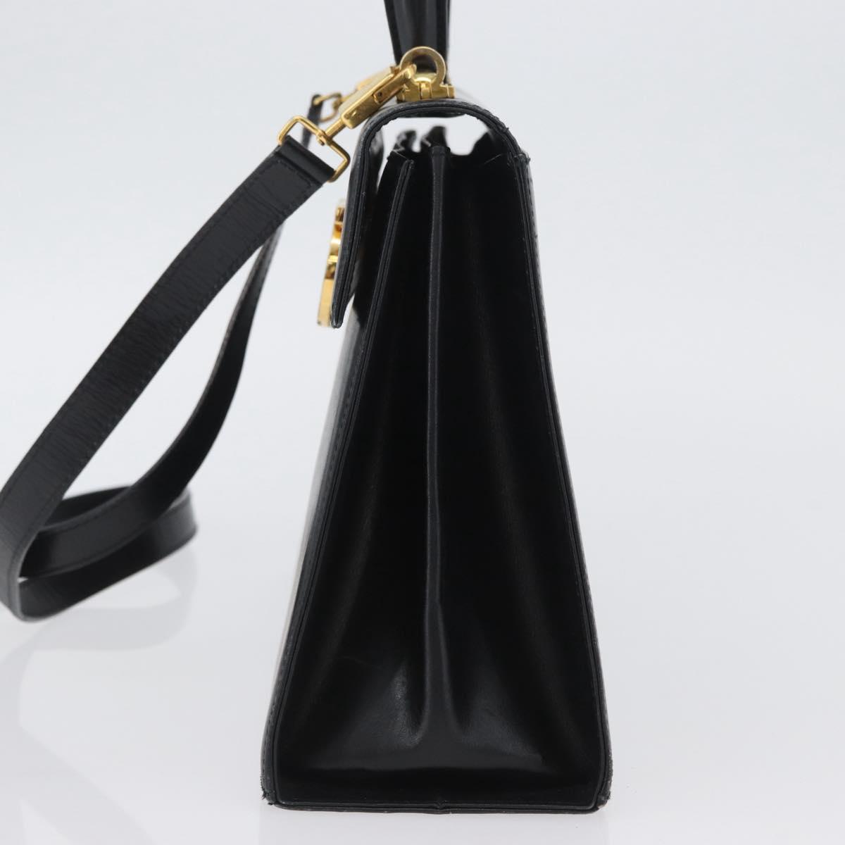 Salvatore Ferragamo Gancini Hand Bag Leather 2way Black Gold Auth ARZ416