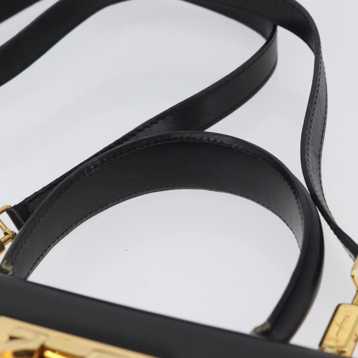 Salvatore Ferragamo Gancini Hand Bag Leather 2way Black Gold Auth ARZ416