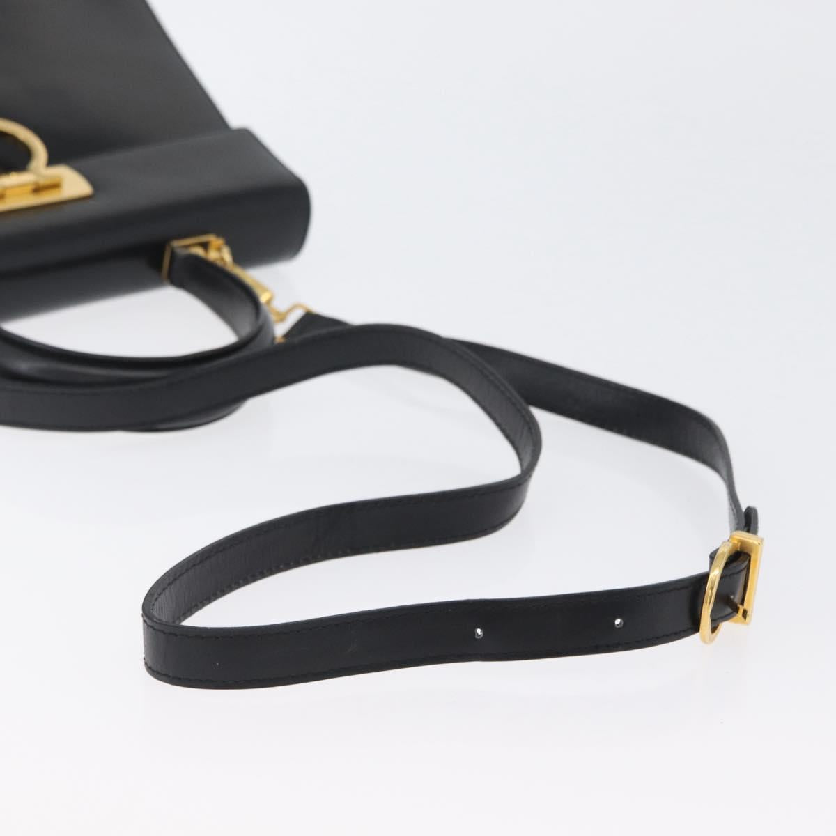 Salvatore Ferragamo Gancini Hand Bag Leather 2way Black Gold Auth ARZ416