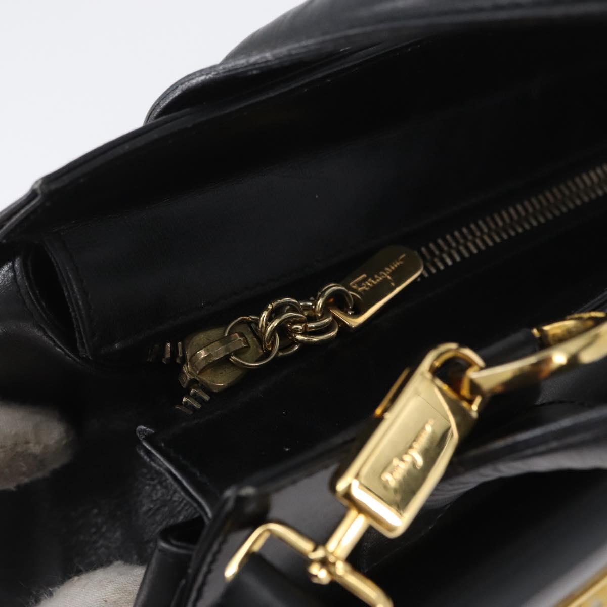 Salvatore Ferragamo Gancini Hand Bag Leather 2way Black Gold Auth ARZ417