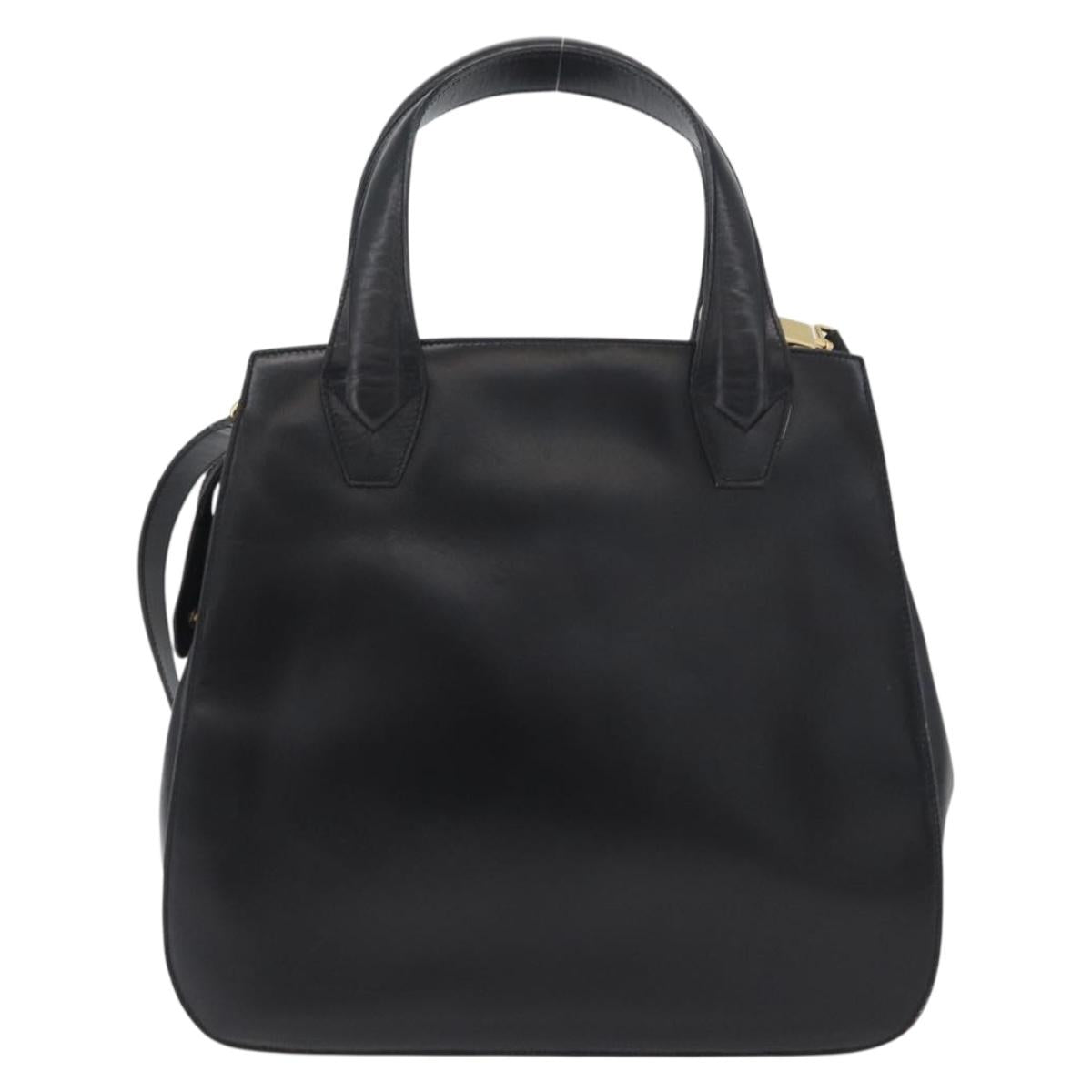 Salvatore Ferragamo Gancini Hand Bag Leather 2way Black Gold Auth ARZ417