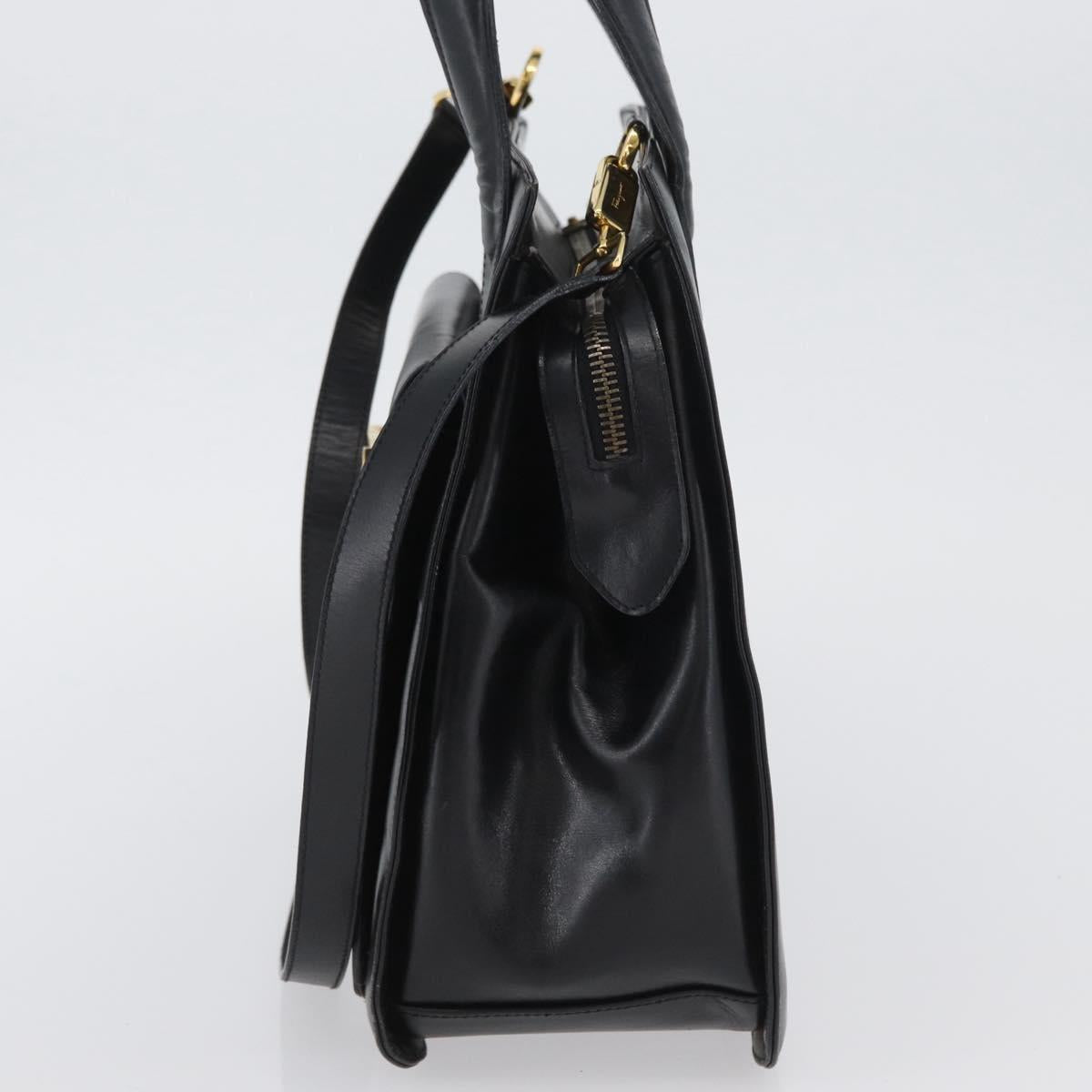 Salvatore Ferragamo Gancini Hand Bag Leather 2way Black Gold Auth ARZ417