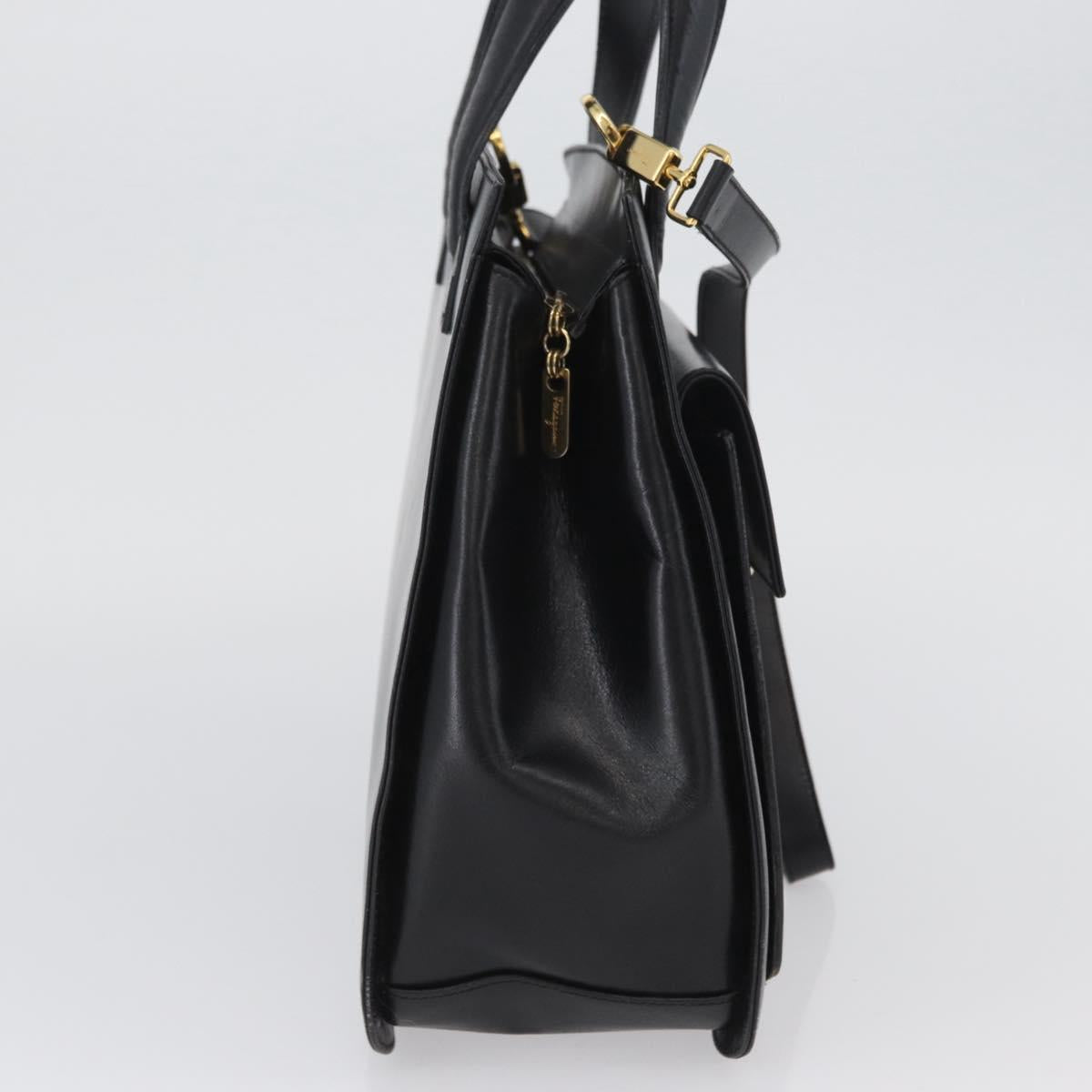 Salvatore Ferragamo Gancini Hand Bag Leather 2way Black Gold Auth ARZ417