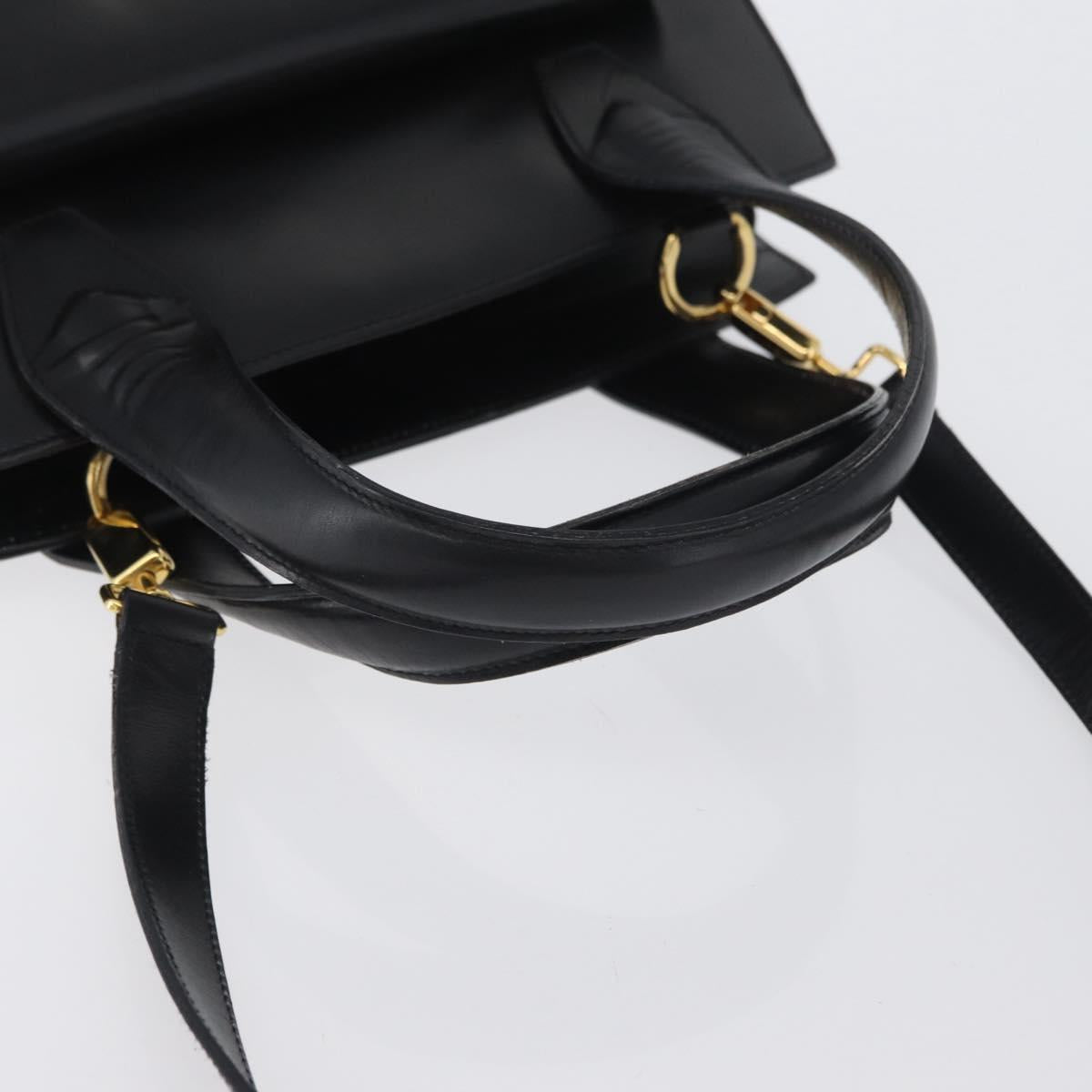 Salvatore Ferragamo Gancini Hand Bag Leather 2way Black Gold Auth ARZ417