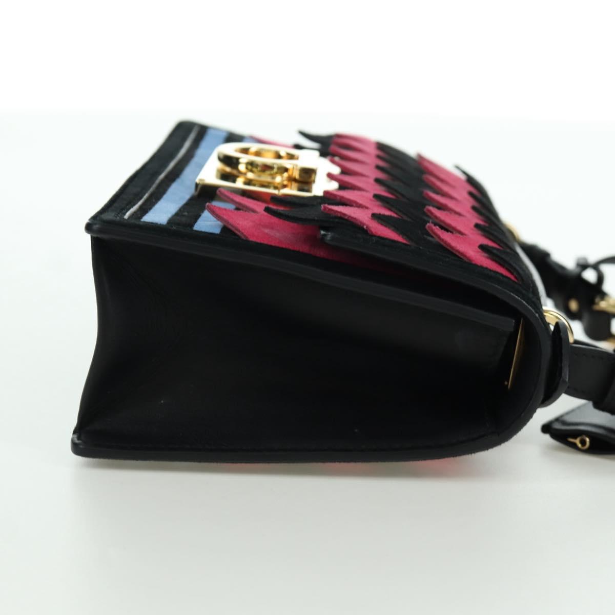 Salvatore Ferragamo Gancini Shoulder Bag Suede Black Pink gold Auth ARZ419M